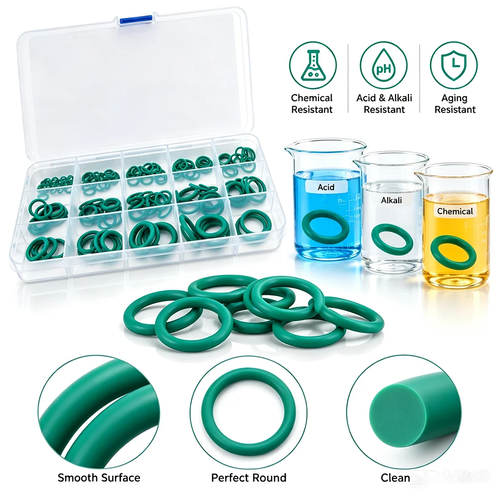 150PCS Green FKM O-ring OD 8-20mm CS 1.5/1.9/2.4mm Oil resistant/anti-aging/anti leakage/hydraulic fuel sealing ring