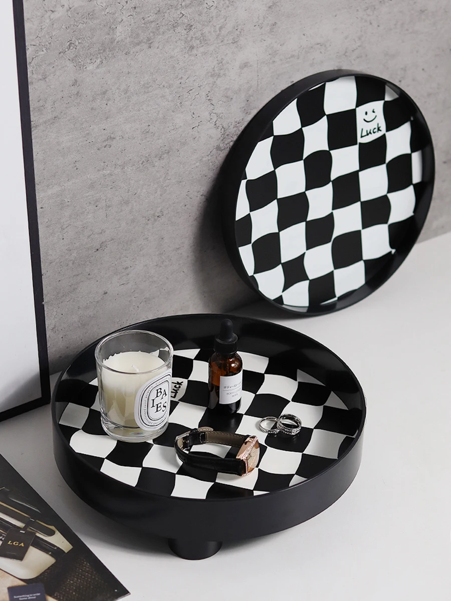 

Бытовой настольный поднос Nordic Ins, черно-белый поднос в шахматном порядке, ящик для хранения косметики для ароматерапии для гостиной