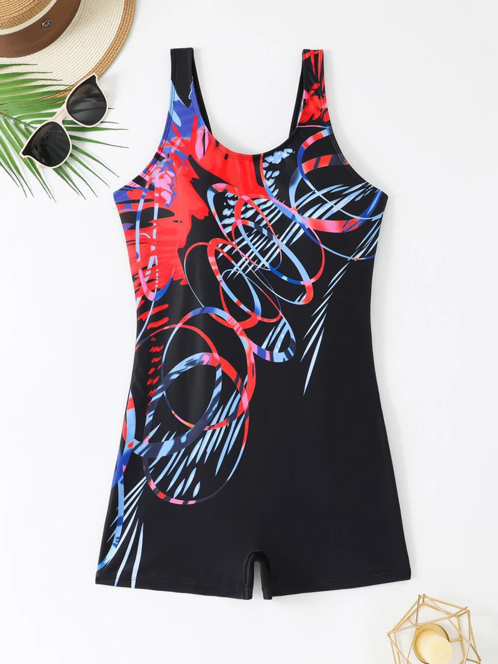 Traje de baño de una pieza estampado 2026 para mujer, estilo conservador, acolchado, sin mangas, para natación y playa