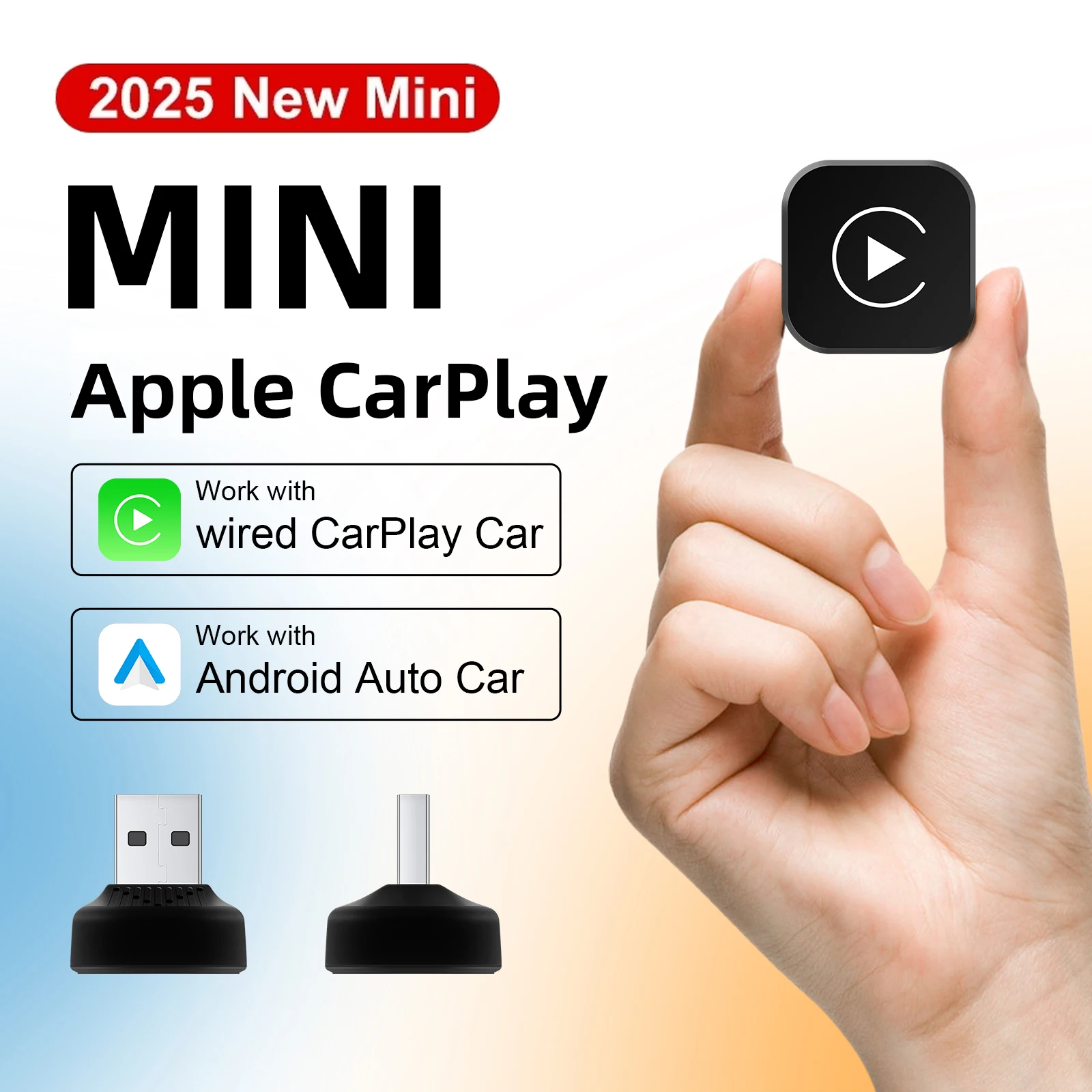 2025 ultra mini 2-em-1 sem fio carplay & android adaptador automático 5.8ghz wifi plug & play para 99% carros com fio de fábrica bt 5.0 atualização ota