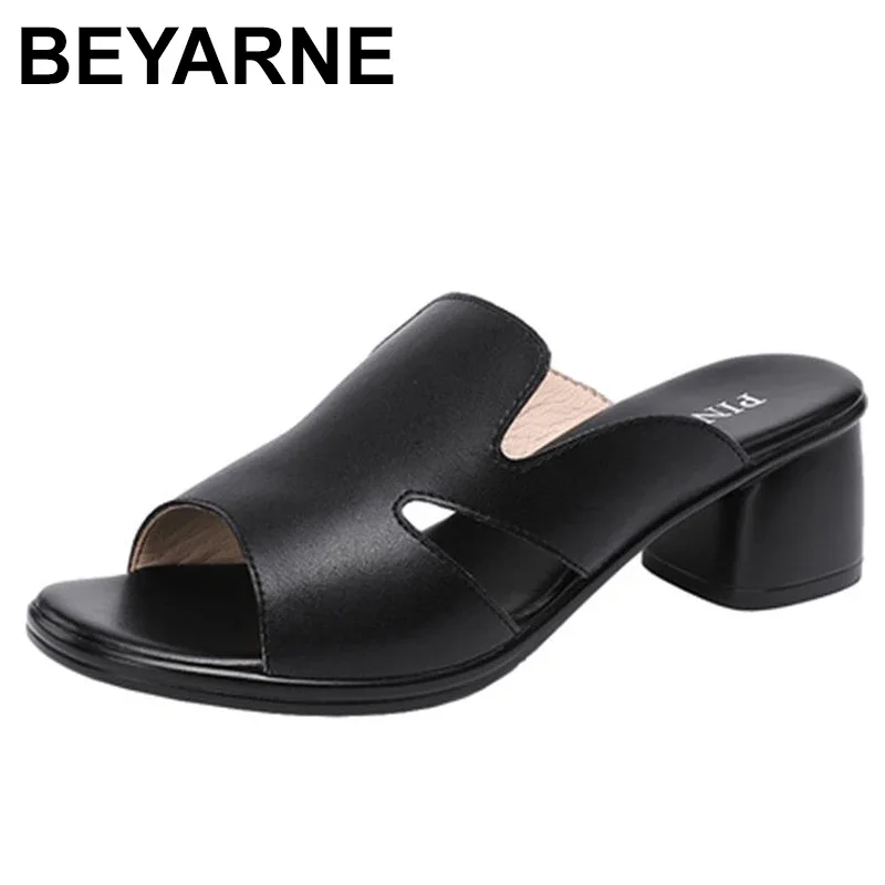 

2025 Block Heel Platform Slippers Ladies Shoes Summer Open Head High Heels Slides Women Chunky sandals for Office Party