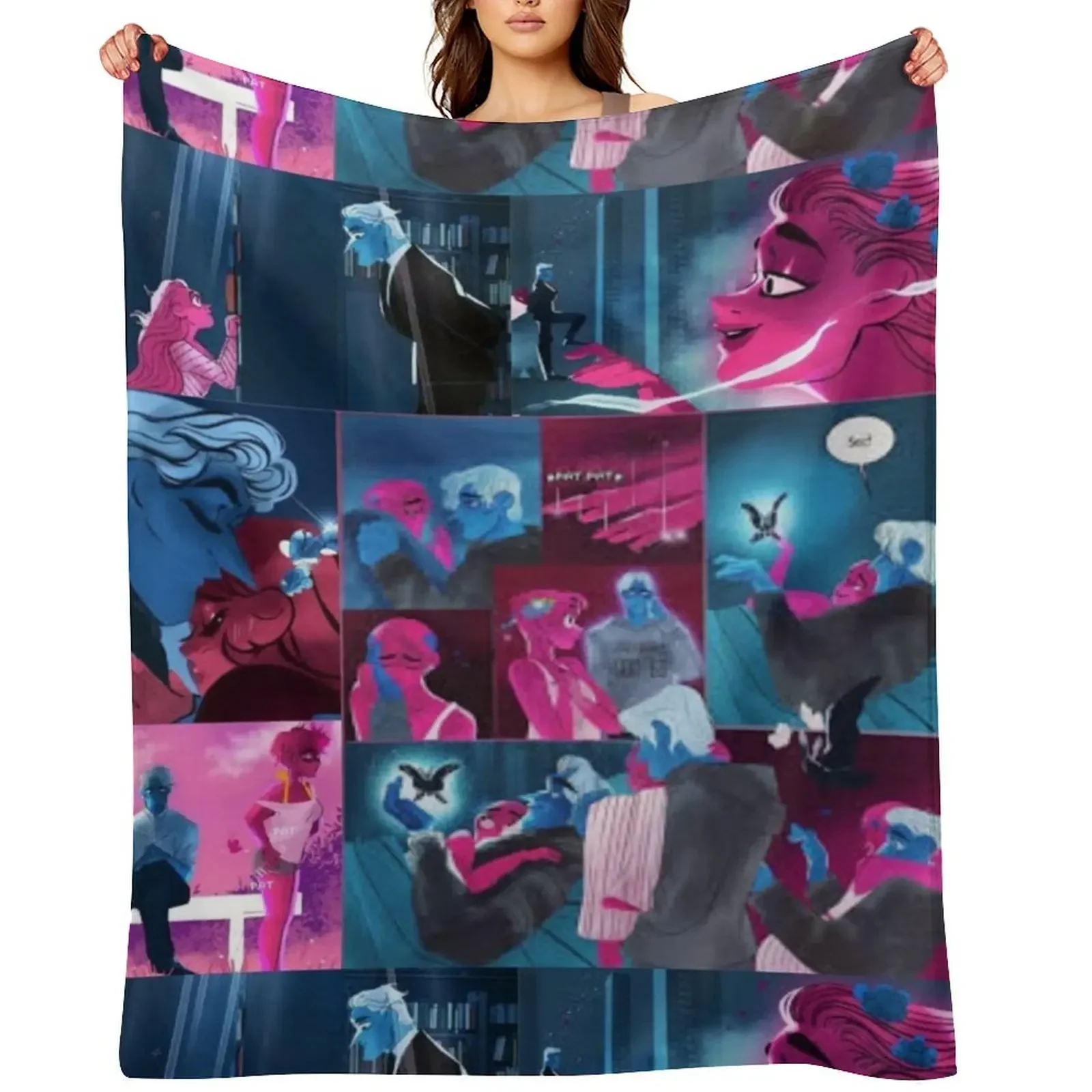 Lore Olympus Persephone and Hades Collage Webtoon Art Throw Blanket blankets and throws Designers sofa bed Thermal Blankets