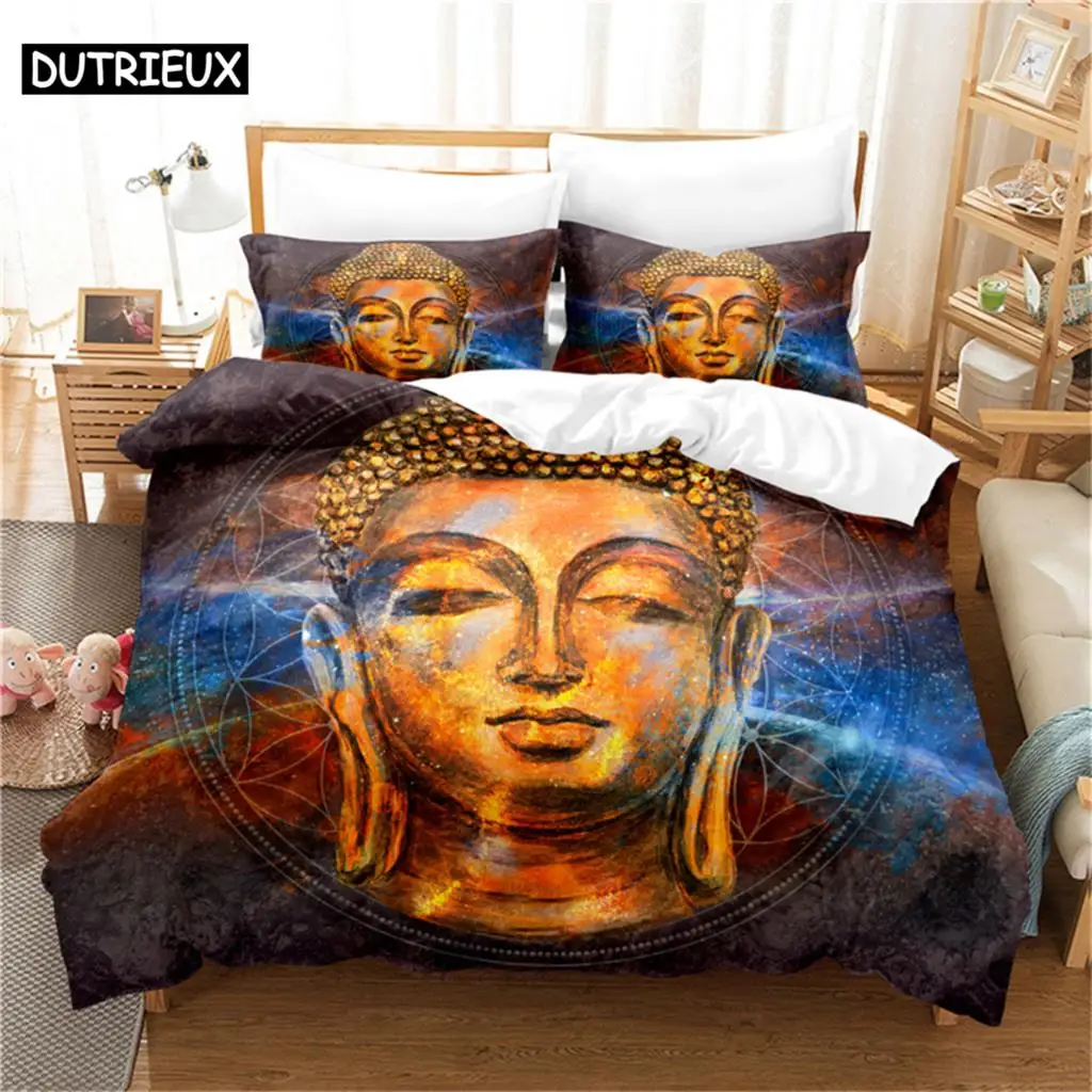 

3D цифровая печатная статуя Будды — тематическая королева — комплект пододеяльников размером с модным дизайном