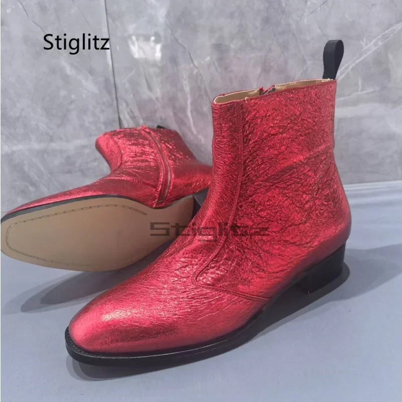 

Красные мужские ботинки из натуральной кожи, классическая обувь с маленькой квадратной головкой, увеличивающая рост для мужчин, модные осенне-зимние ботильоны