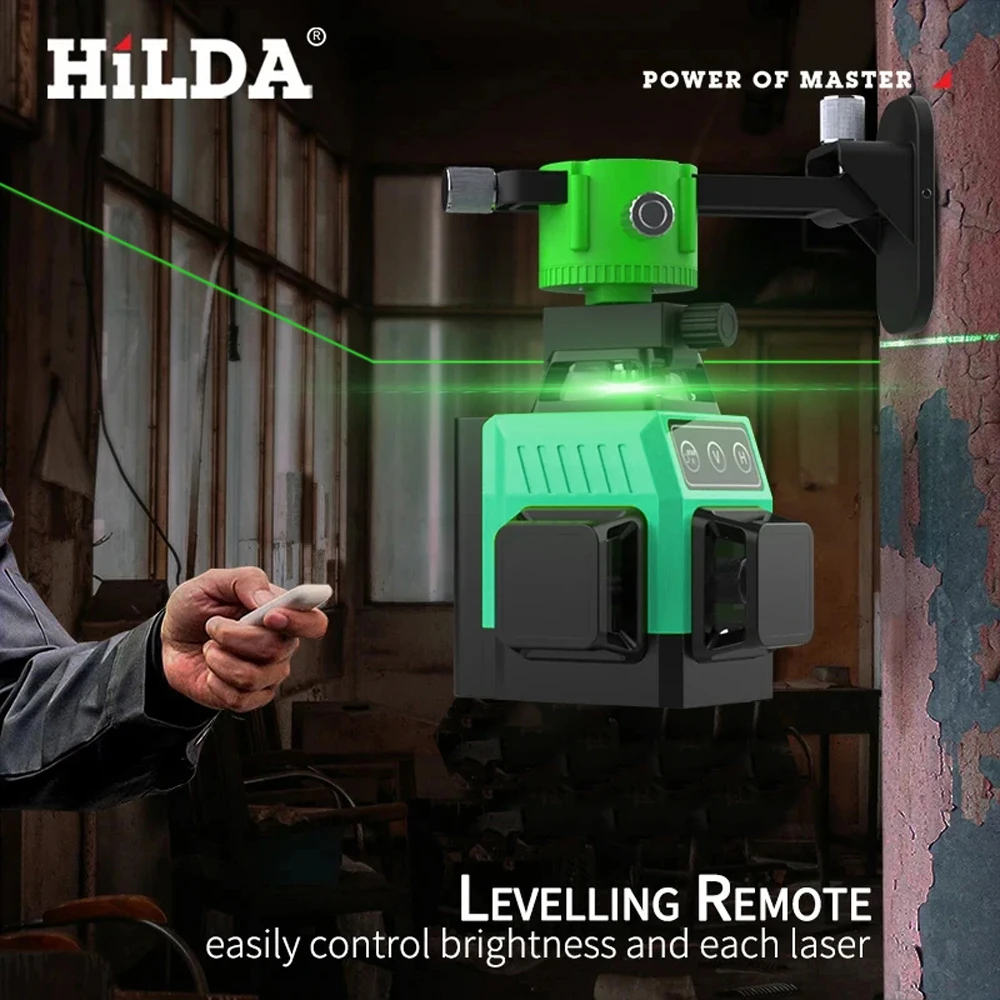 HILDA Laser Level Mini 12 Lines 3D Self-Leveling 360 Horizontal And Vertical Cross Super Powerful Green Portable Laser Beam Line