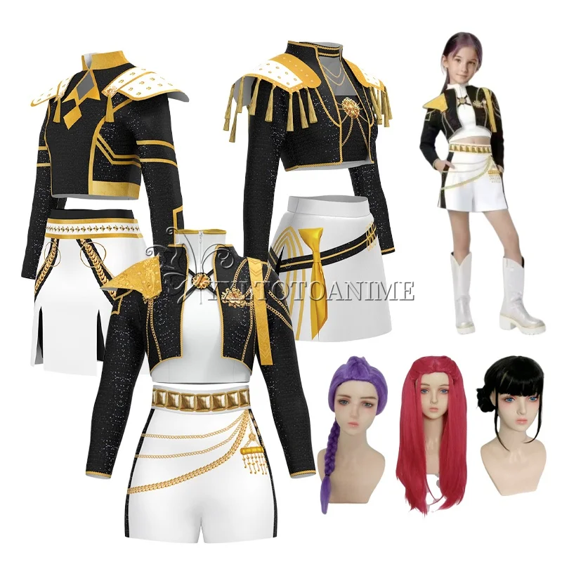 

Girls Rumi Zoey Mira Cosplay Costume Black Golden Suit Halloween Huntrix Role Playing Outfit