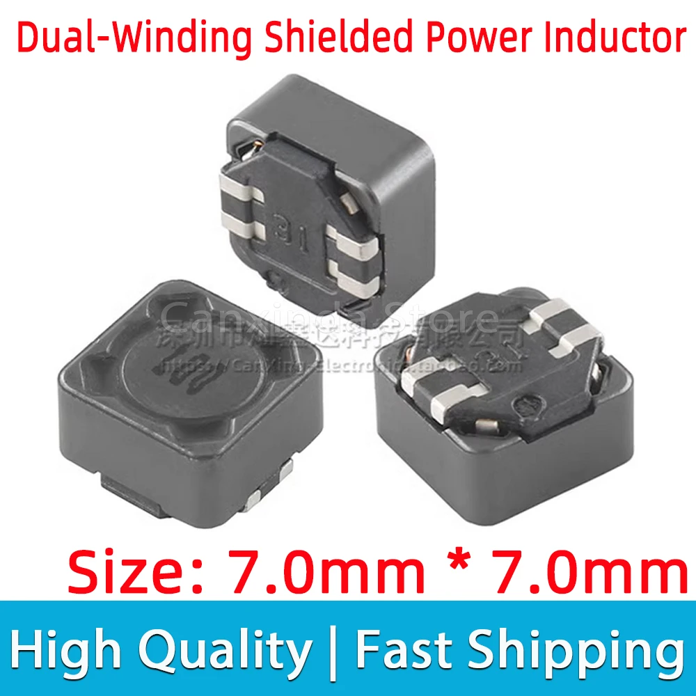 Inductor de potencia acoplado de escudo de 5 piezas, 7x7mm, modo SMD de doble bobinado, inductancia 1uh 1.5uh 4.7uh 10uh 150uh 47uh 68uh 1mH 2.2mH