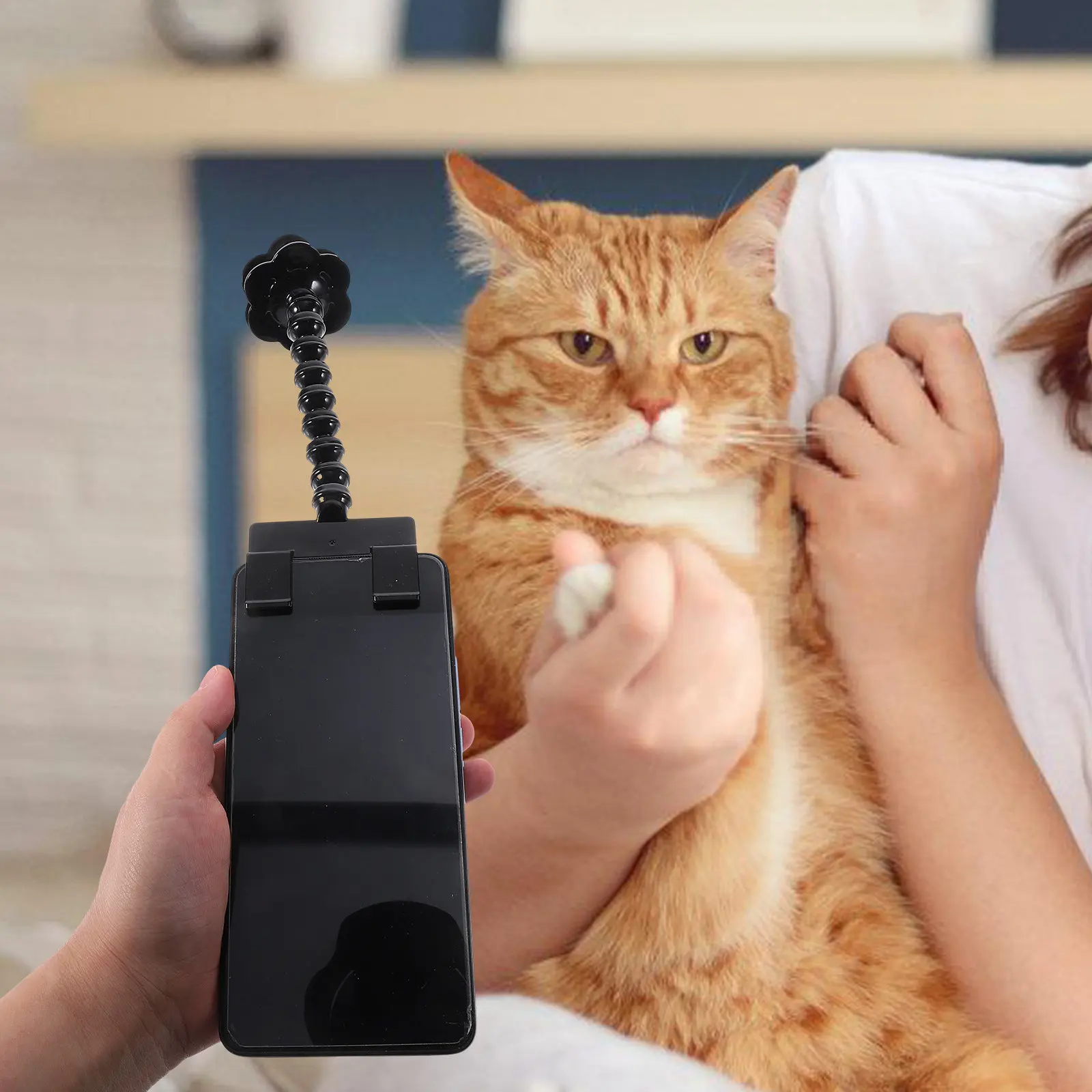 ペット用自撮り棒-スマートフォンクリップ付き-猫犬用おやつディスペンサー-写真撮影ツール-軽量ポータブル自撮りアタッチメント
