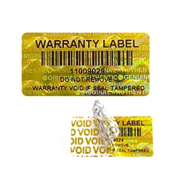 Tamper Proof Security Seal Labels, Código De Barras, Ouro Garantia Holográfica, Número De Série Único, 3x1.5cm