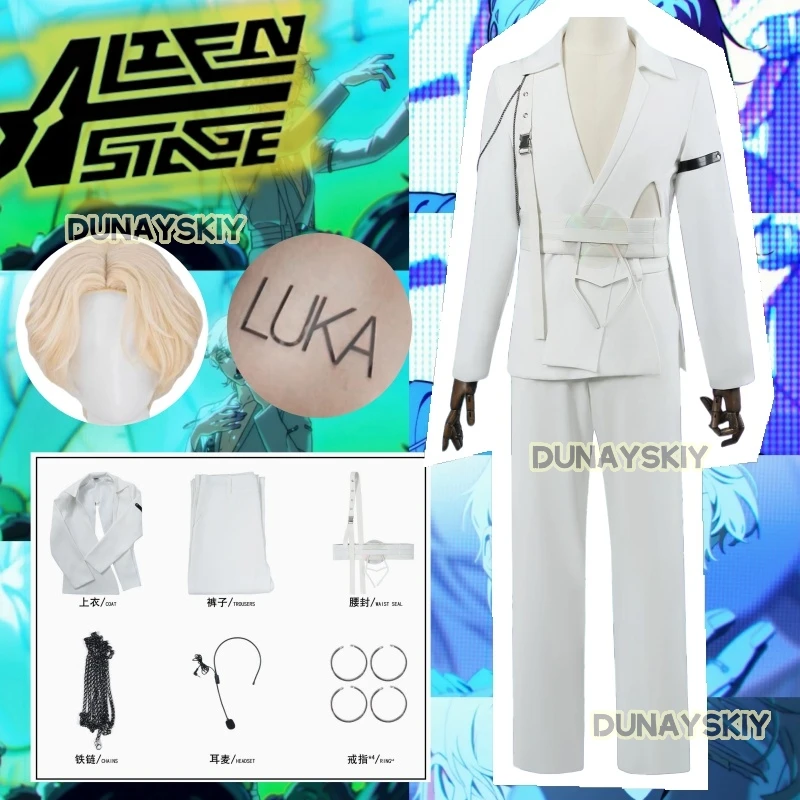 New Anime Luka Cos Alien Stage R7 Costume Wig Fancy Party Clothing Performance Uniform Rings Suit Halloween Christmas Customized