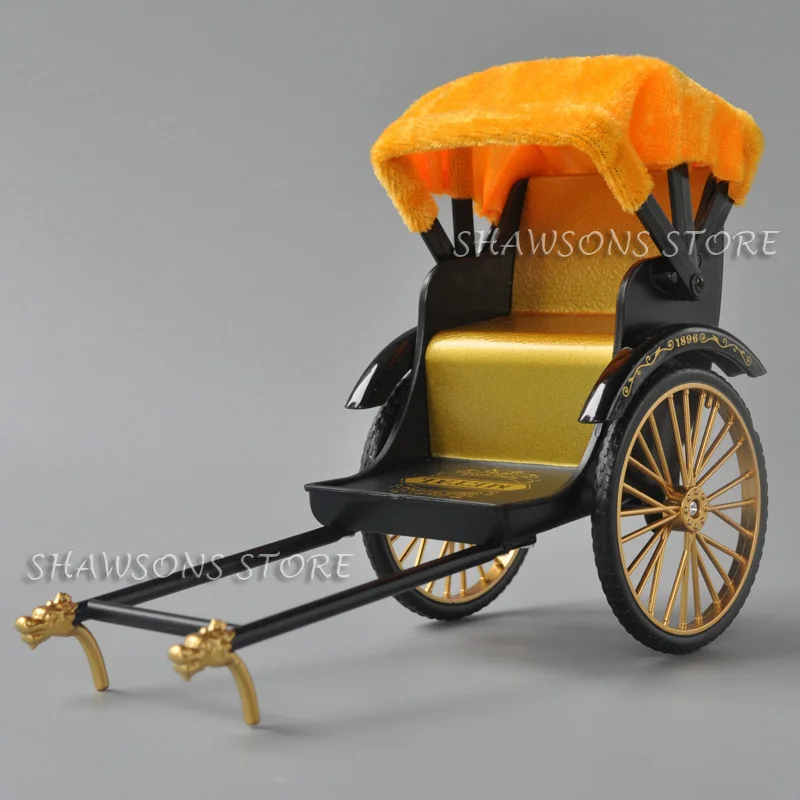 1:10 Scale Diecast Retro Vehicle Model Toys Vintage Two Wheeled Rickshaw Jinricksha Miniature Replica Collectible