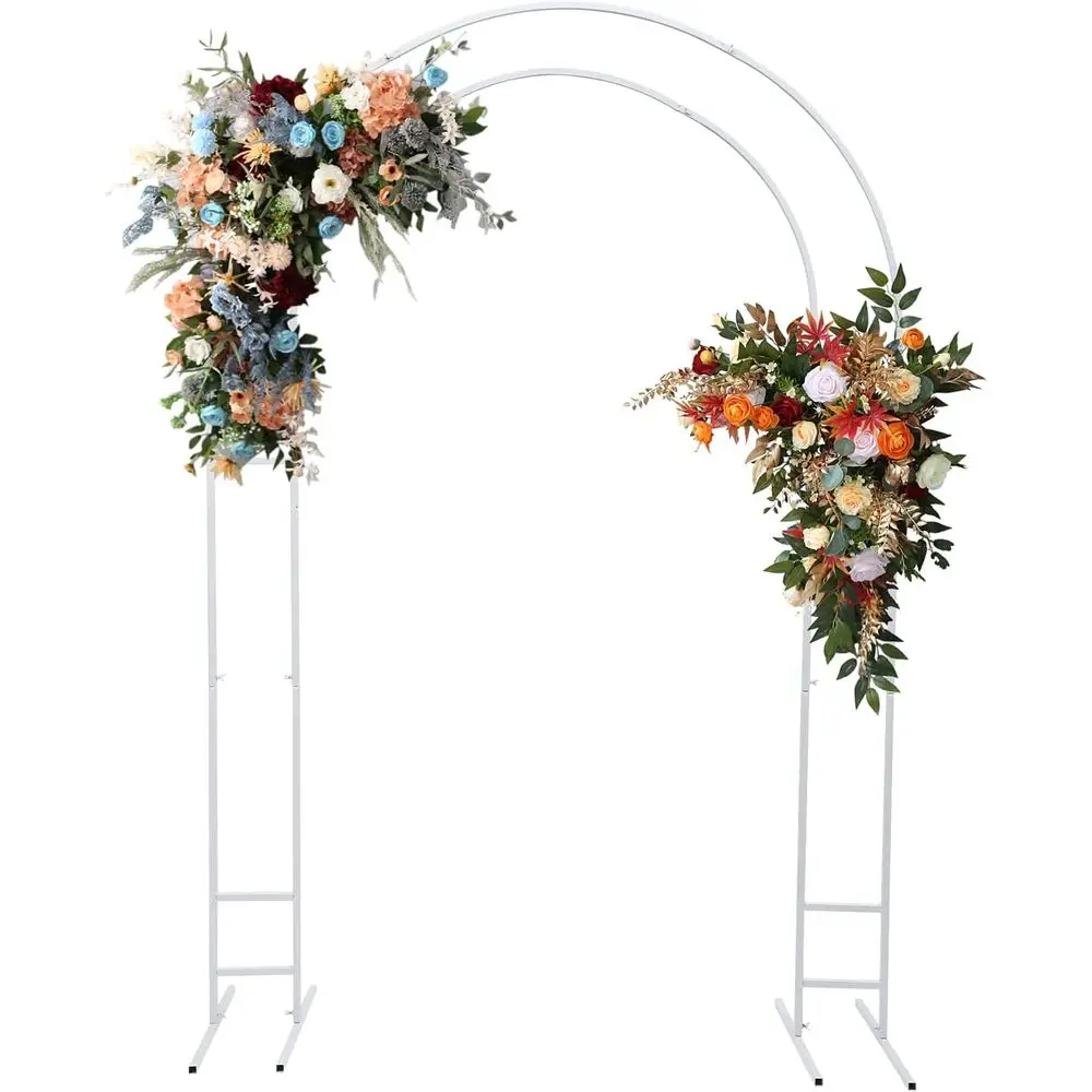 

White Double Tube Arch Balloon Wedding Backdrop Stand, 4.9m x 7.2m Outdoor Garden Arch for Ceremonies