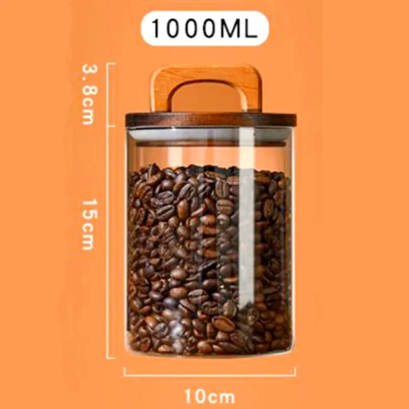 700/800/1000ml Glass Wood Cover Refillable Storage Bottle Empty Sealed Jar Moisture-proof Pot Snacks Coffee Bean Tank Containers