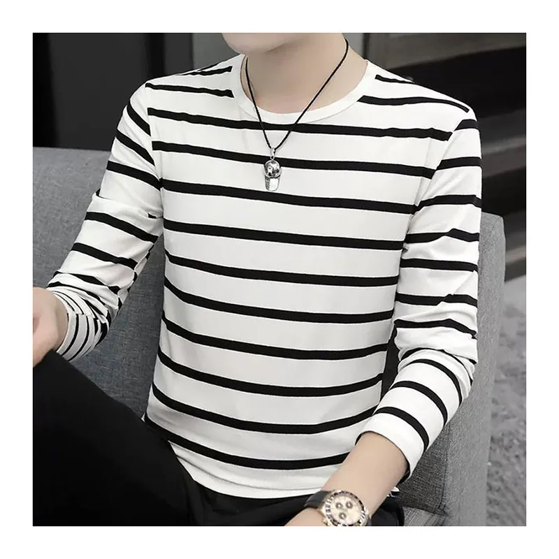 Fashion O-Neck All-match Striped T-Shirt Men\'s Clothing 2023 Autumn New Oversized Casual Pullovers Long Sleeve Korean Tee Shirt