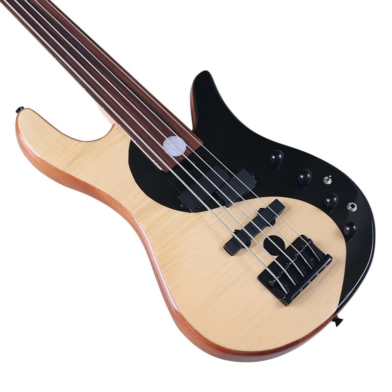 High Grade Active 5 string Electric Bass Guitar Fretless and Fret Maple with Black & White Color Bass Guitarra