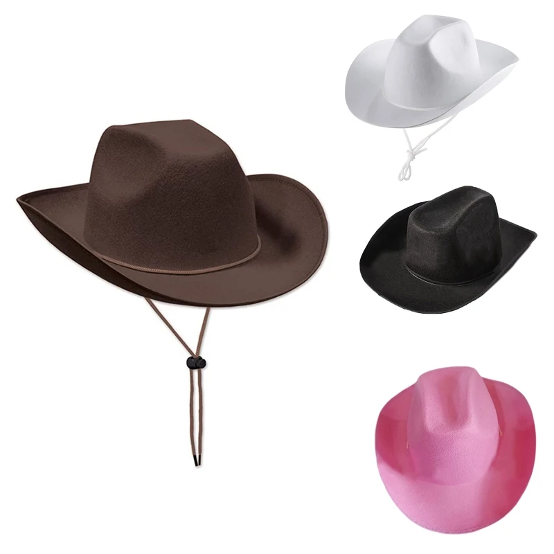 Unisex Retro Cowboy Hat Western Large Brim Hat Hats Fedora Felt Cowboy Hat