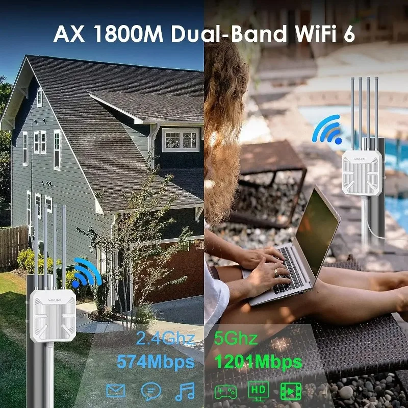 Doppio ripetitore di segnale esterno AP Wireless a lungo raggio da 2.4GHz 5GHz impermeabile WiFi 6 AX1800