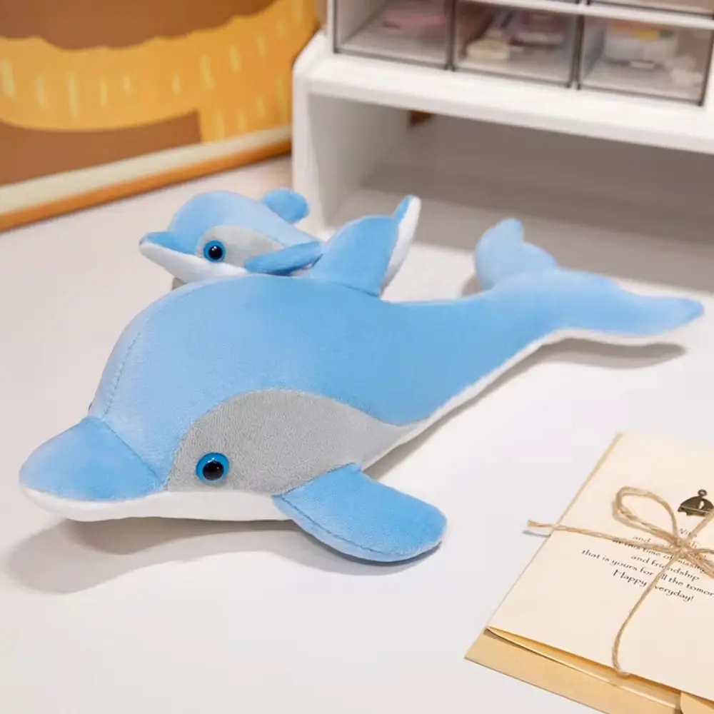 

Simulation Blue Dolphin Plush Toys PP Cotton Marine Life Dolphin Mom-Child Stuffed Toys Lovely 38cm Dolphin Sofa Pillow
