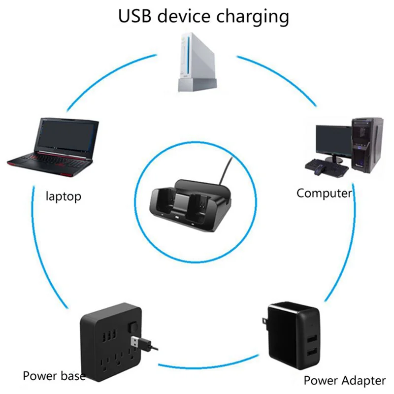 Smart Charging Station Dock Stand Charger for Wii U Gamepad Remote Controller A9LC(Black)