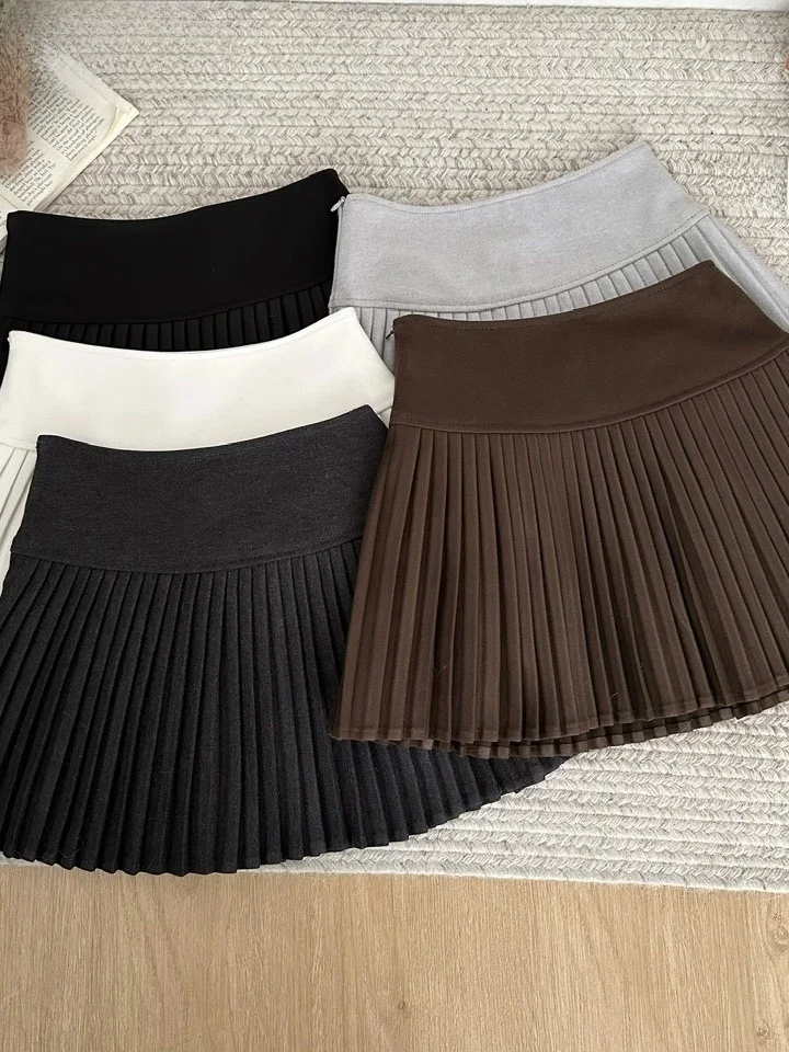 

High Waist A-Line Skirt Women's Woolen Plaid Pleated Slimming ort Skirt Casual Sle Stand Fit Winter New Arrival
