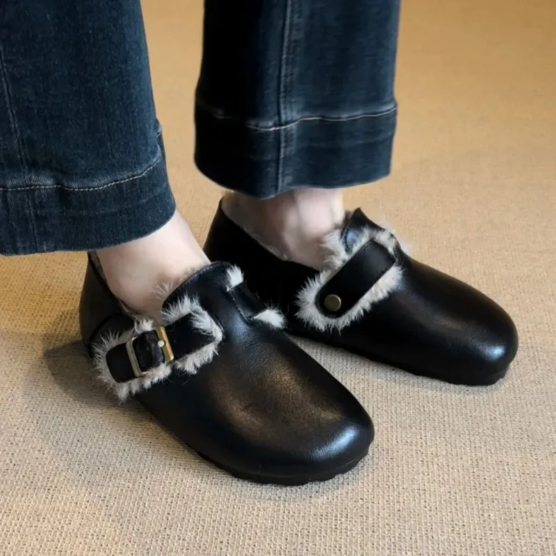 

Ankle Boots for Women Winter Retro Lamb Wool One-piece Leather Polished Leather Shoes Women's Outerwear with Plush Fur Shoes