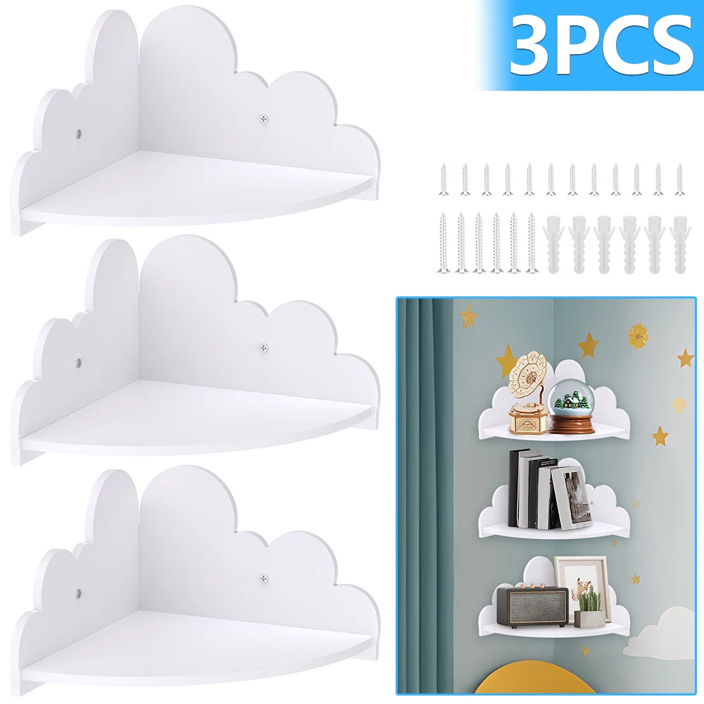 3Pcs Floating Corner Shelves Set Cute Cloud-Shaped Corner Wall Shelves Home Wall Decoration Bathroom Storage Shelf for Toy Book