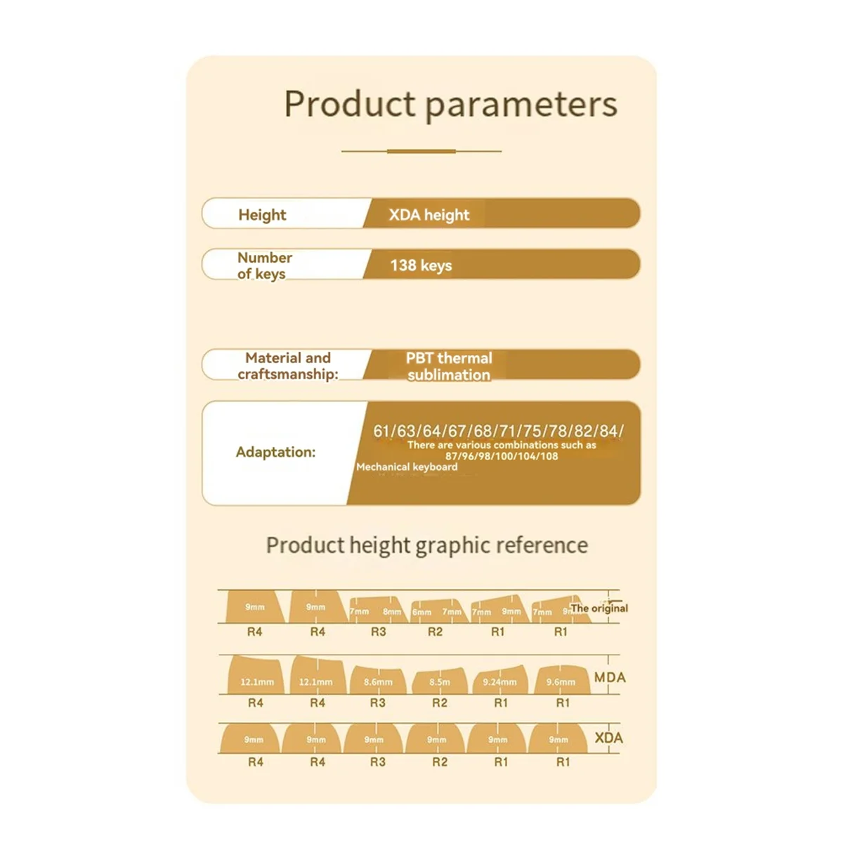 

【Last-Chance!】{XDA PBT Colorblock Keycaps 138 Keys PBT Material Sublimation Suitable for Keyboard 68/75/84/96/980/104 Russian
