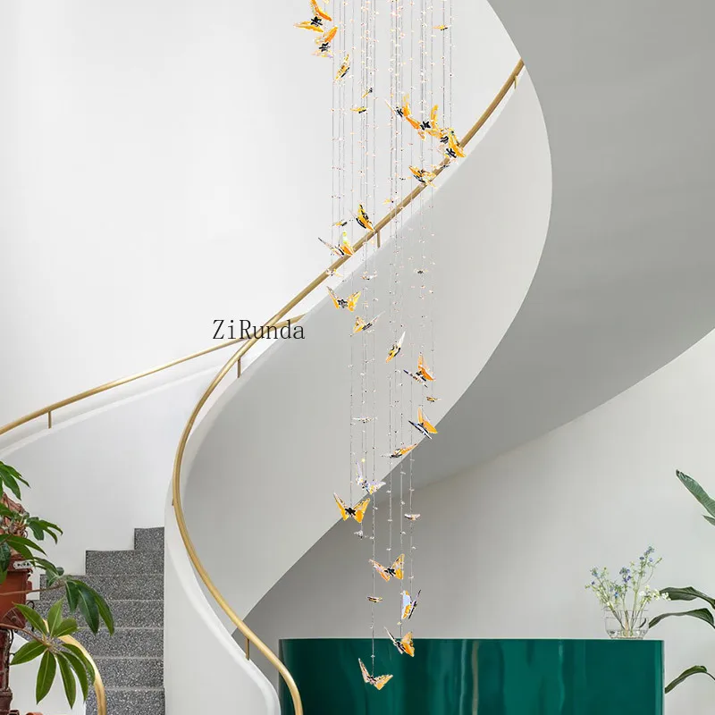 Pastoral crystal ceiling stairs light luxury loft villa designer custom lamp