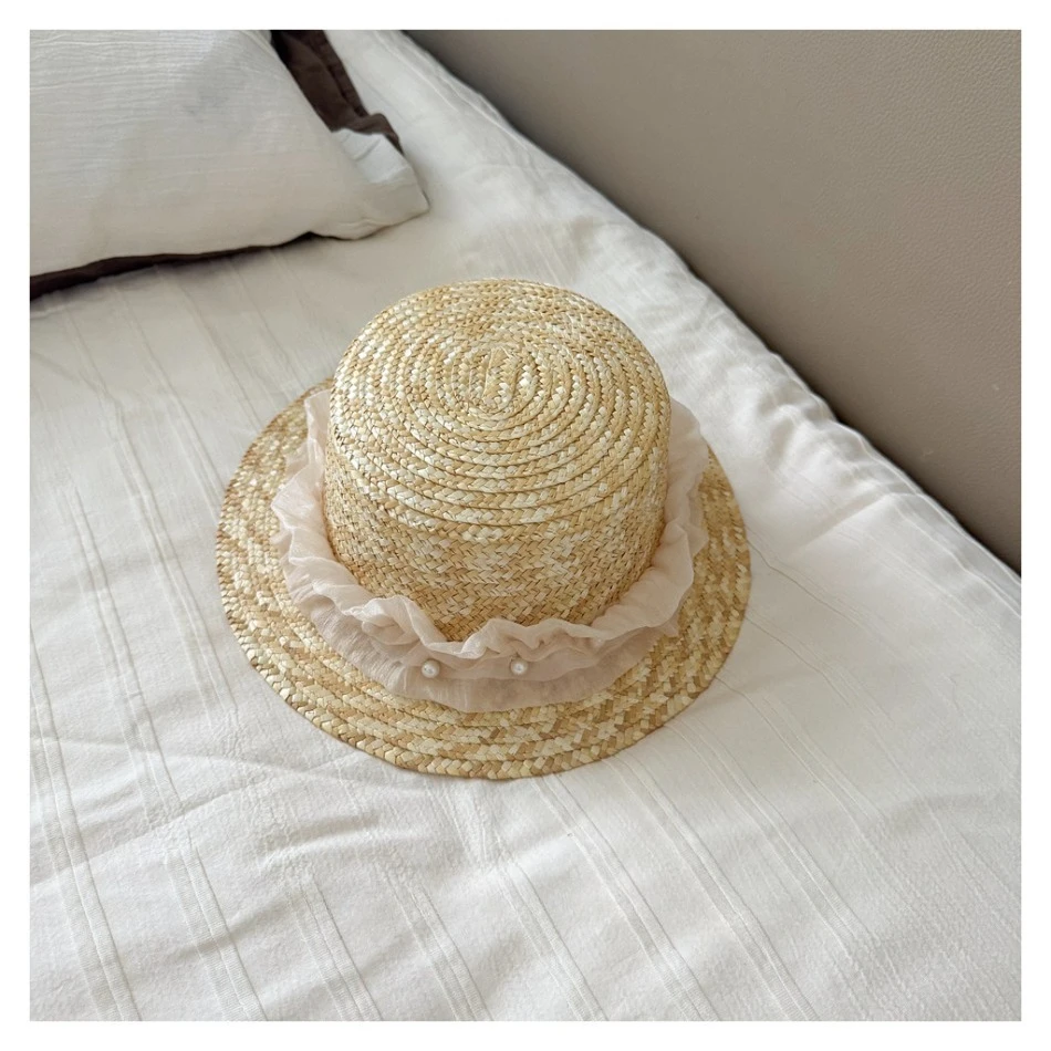Kids Summer Straw Hat and Bag Set Cute Handle Woven Bag with Lace Trim Sun Hat for Toddler Girls Beach Weaving Hat Handbags BT14 view 3