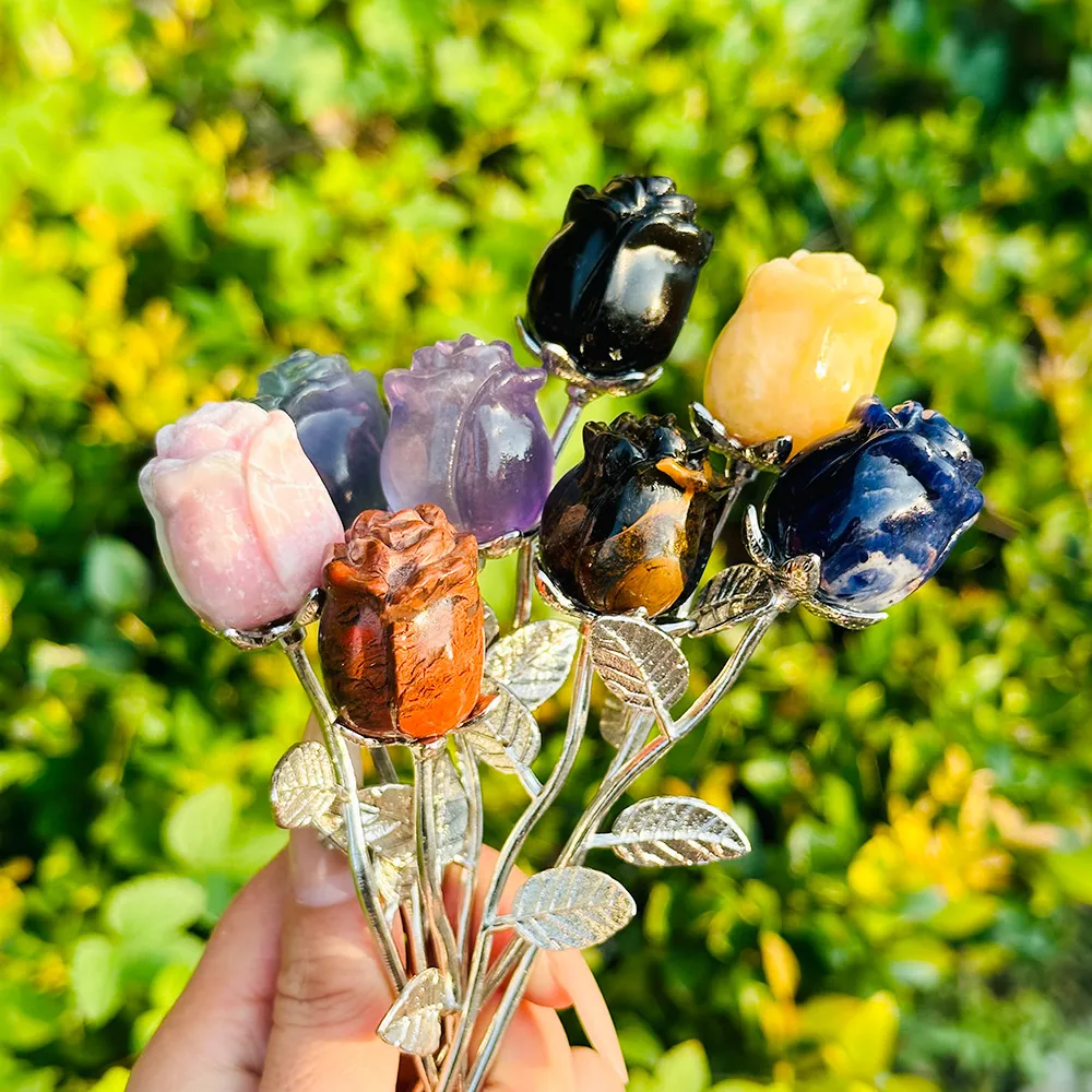 1pc Elegant Crystal Roses Carved  - Exquisite Quartz Crystal Flower Ornaments for Jewelry Making, Gift Decoration for Wife