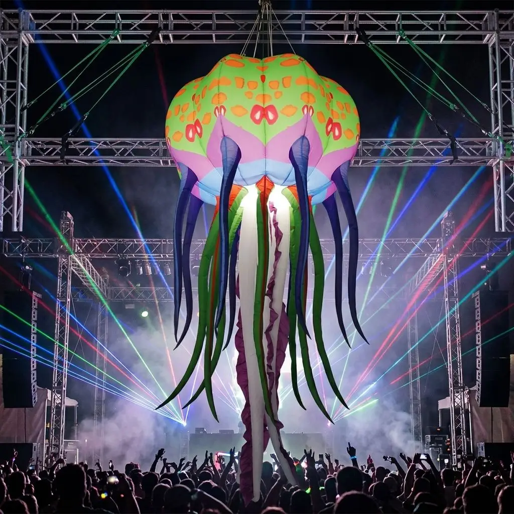 Giant 2.5m Hanging Inflatable Jellyfish With Led Full Print Inflatable Medusa Balloon Party Wedding Stage Nightclub Decoration