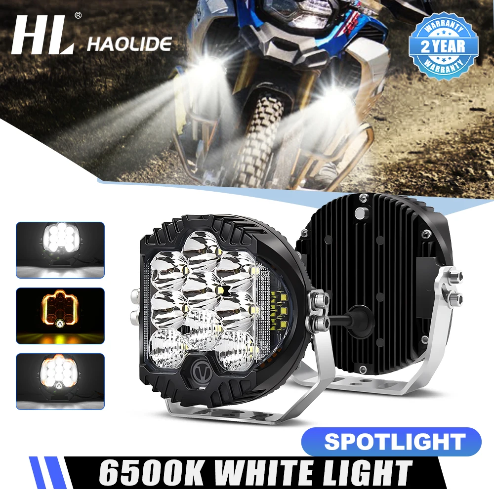 HL 5Inch LED Headlight Assembly DRL Car Driving Work Light Yellow White For Motorcycle Jeep Offroad 4x4 Truck Boat Fog Light