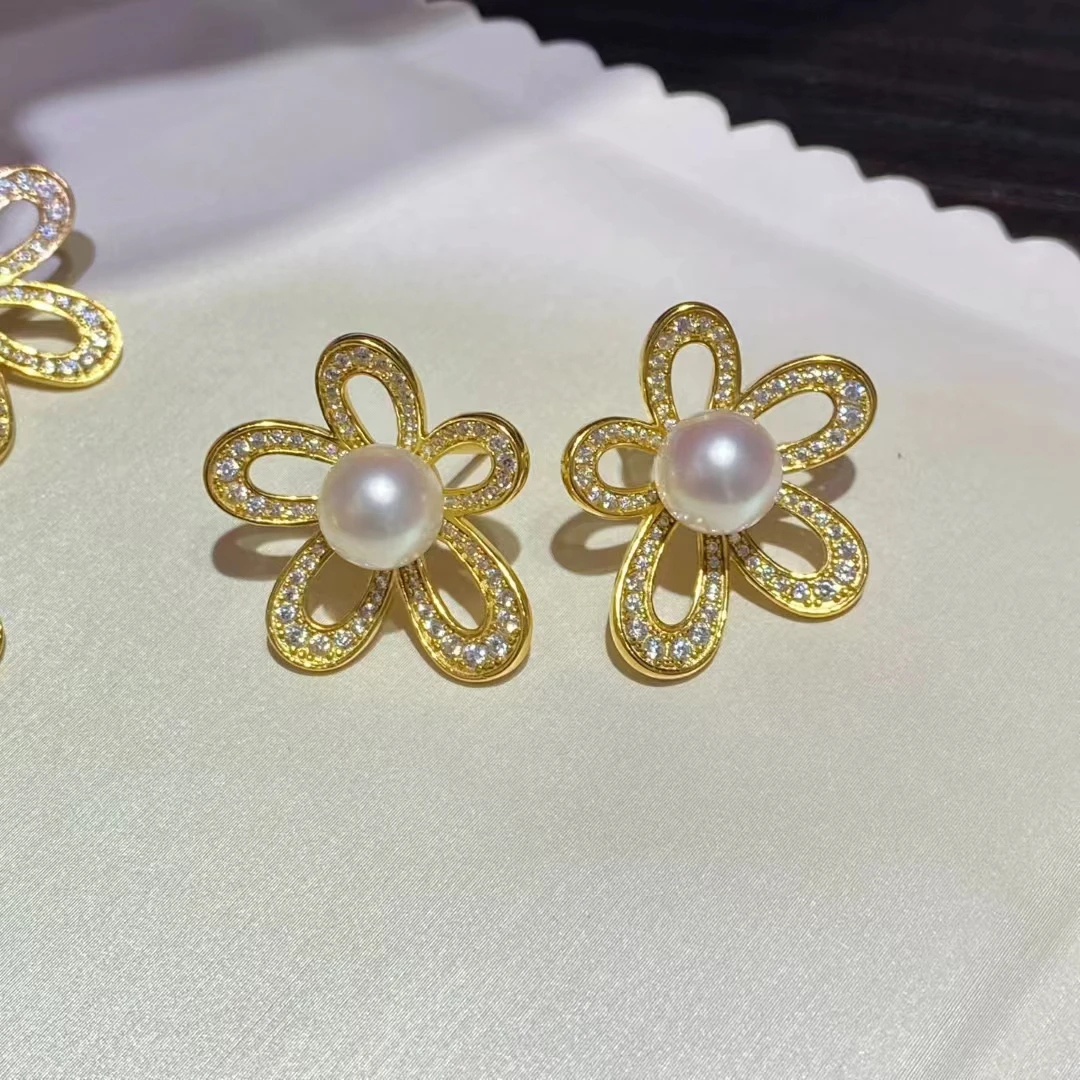 

Серьги из стерлингового серебра 925 пробы в форме цветка, фурнитура для крепления, базовые монтажные детали, аксессуар для жемчуга 7-8 мм, 5 пар/лот