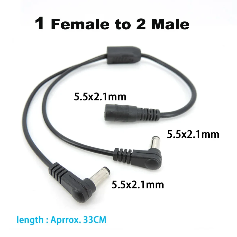 DC 5.5mmx2.1mm Power 1 Female to 2 Angled Male Way Splitter Adapter Connector Plug Cable 12V For CCTV Camera LED Strip Light u