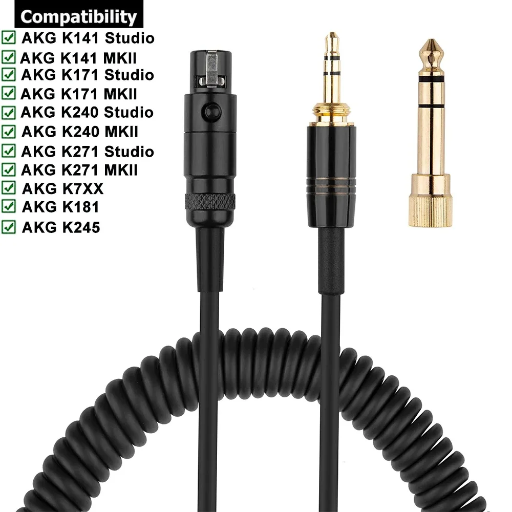 Mini XLR 3-Pin Replacement Spring Cable Cord For AKG K371 M220 K141 K171 K240 K271 Studio MKII K245 K7XX K181 Headphones