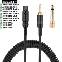 Mini XLR 3-Pin Replacement Spring Cable Cord For AKG K371 M220 K141 K171 K240 K271 Studio MKII K245 K7XX K181 Headphones