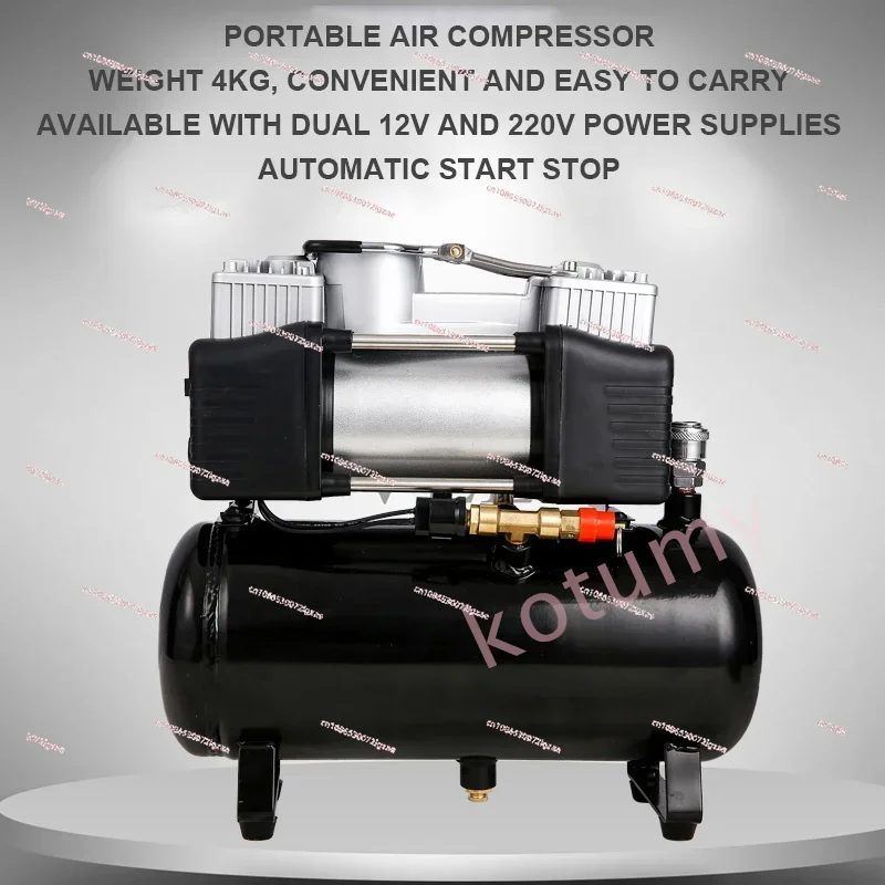 Portable Dual Cylinder Air Pump Car Tire Inflator 12V 220V Silent Oil-Free  Air Compressor Automatic Start Stop