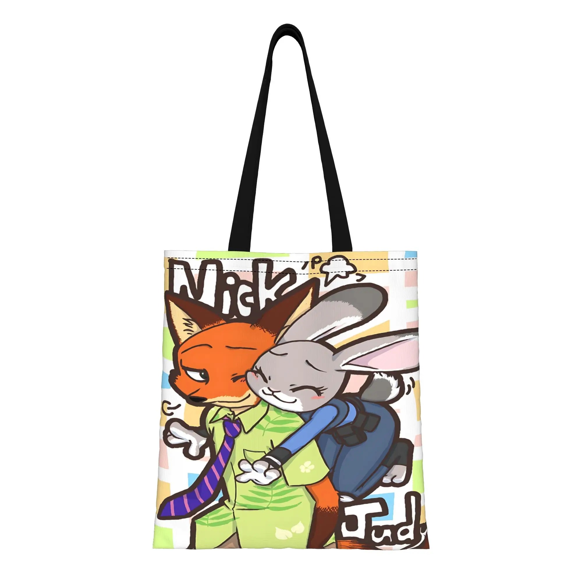 

1PC back to school Disney Zootopia 2 Canvas Nick carried Judy on my back. Canvas Tote Bag Women'S Shoulder Handbag