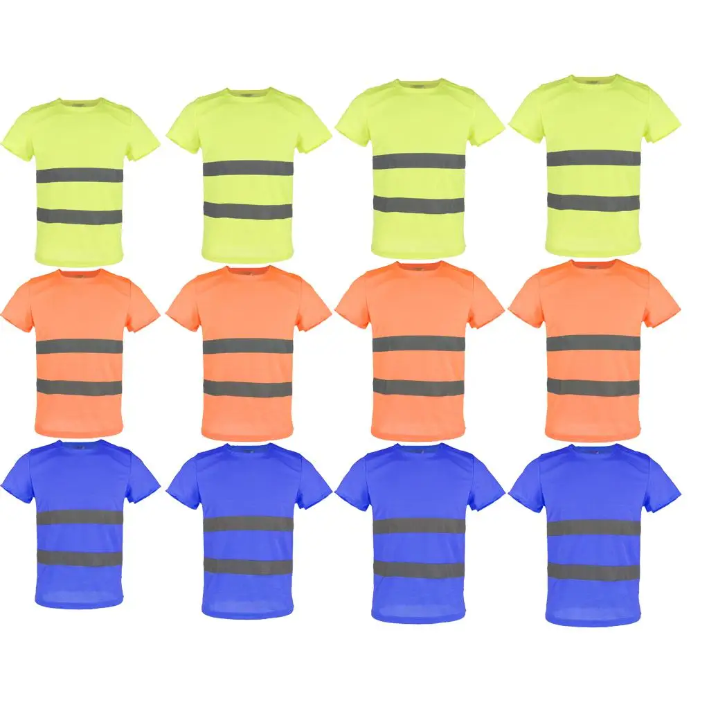 Reflective Safety Short Sleeve T Shirt High Visibility Polyester Breathable Work Clothes for EMS and Security Staff