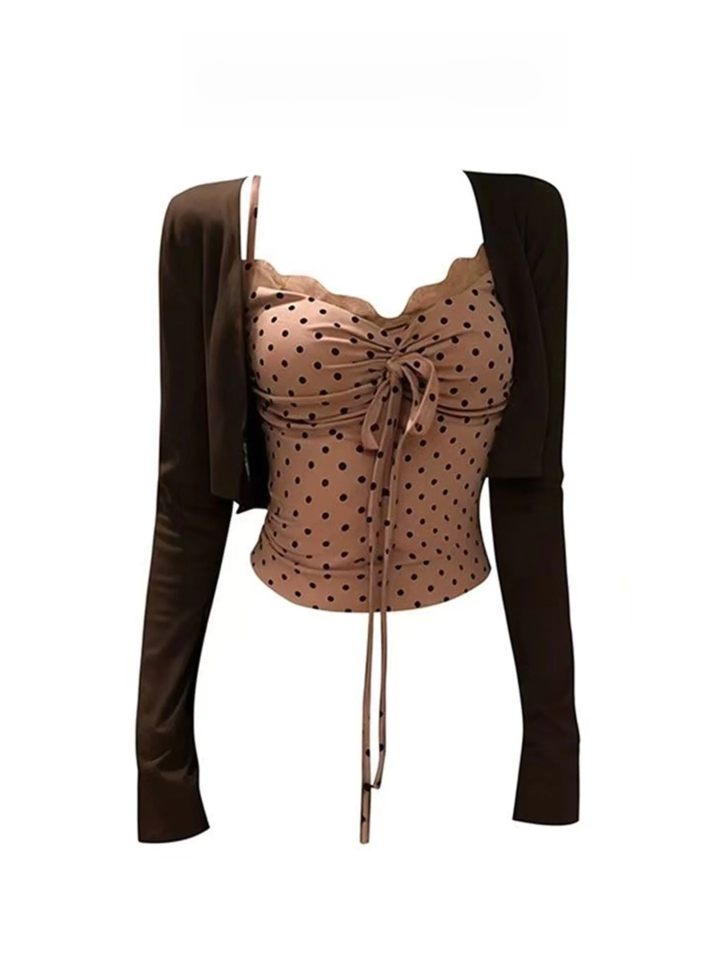 

Sexy Spotted Strap Vest Top for Women Breathable Slim Fit Beautiful inside Wear Spring Summer Fashion Set with Open Cardigan