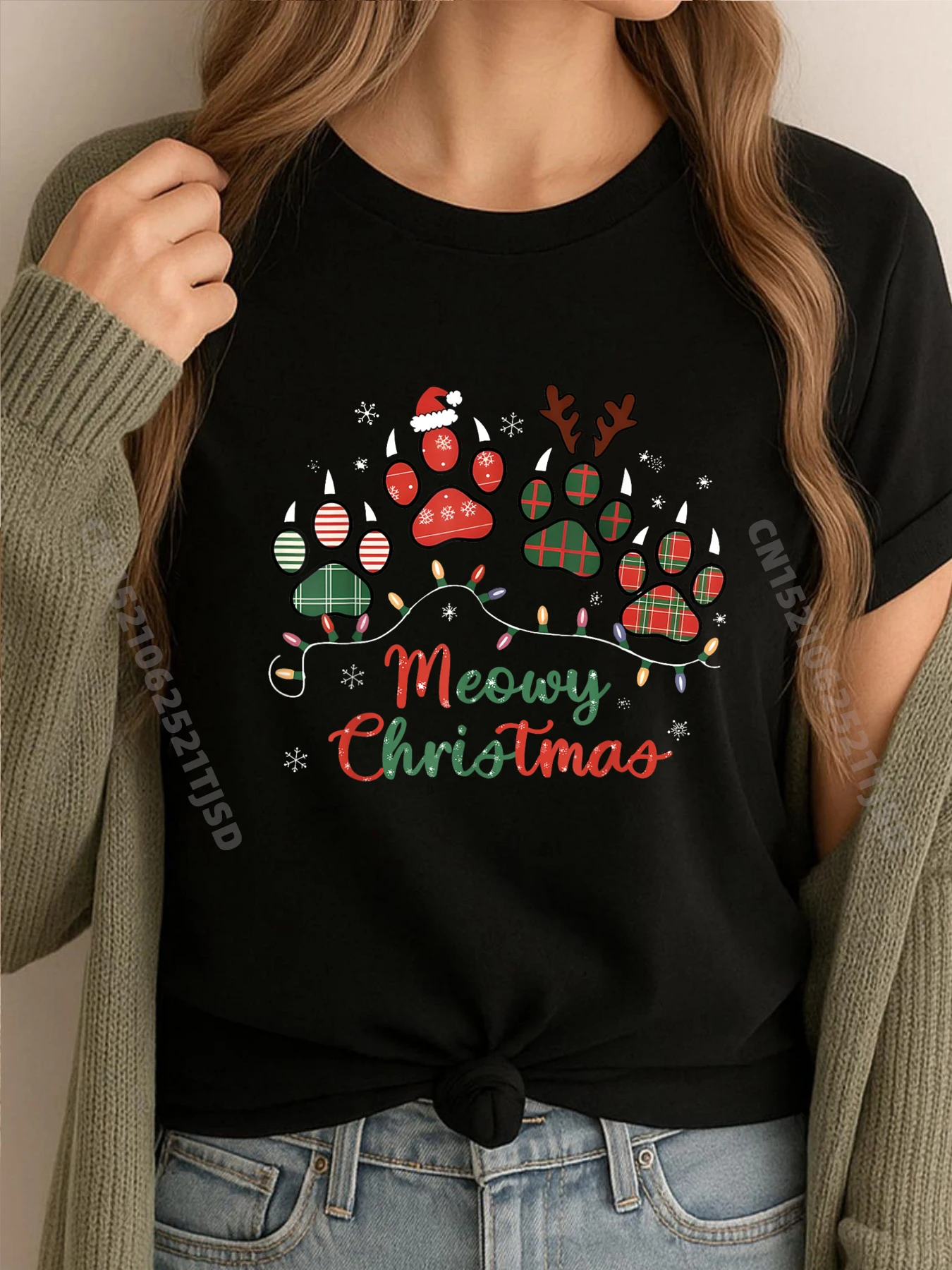 

Meowy Catmas Cat Christmas Lights Pj Xmas Red Buffalo Plaid Cute Oversized T Shirt Men's Shirt Printed