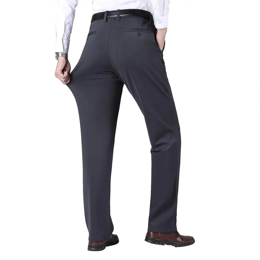 

Pure Color Trousers Men Office Pants Warm Plush Men's Suit Pants Stylish Business Trousers with High Waist Deep Crotch Cozy