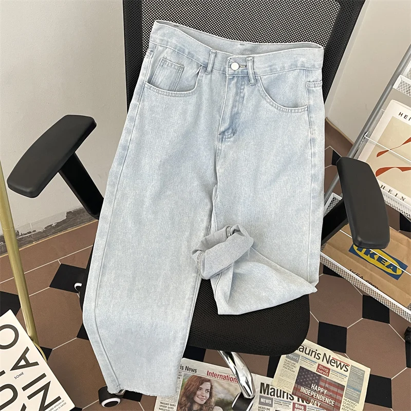 

Light Wa Men's Casual Loose Jeans High Street CEC Trendy Nine-Piece Straight Leg Loose Fit Jeans Summer Youth Faion