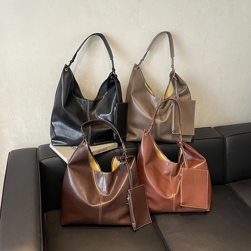 MOODS سعة كبيرة للمتسوقين حمل حقيبة مجموعة للنساء لينة بولي Leather جلد لون نقي 2 في 1 تحت الإبط حقائب الكتف المتشرد مع الحقيبة الصغيرة #6