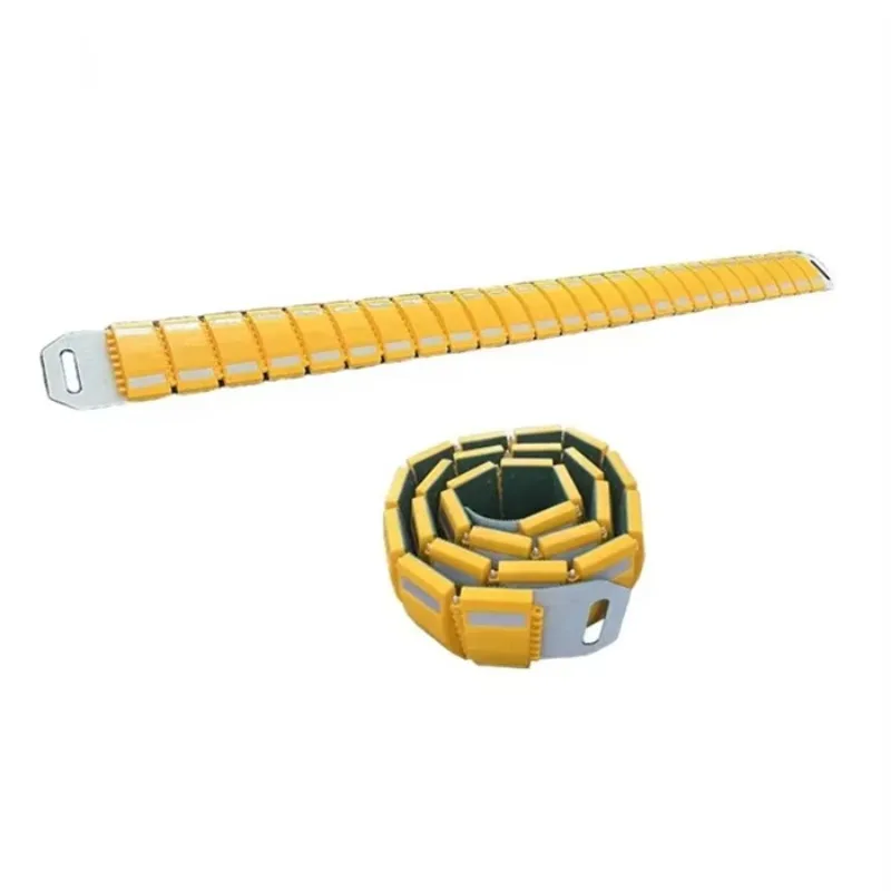 

Temporary folding of flexible and easy-to-move plastic speed bumps reduces vehicle speed