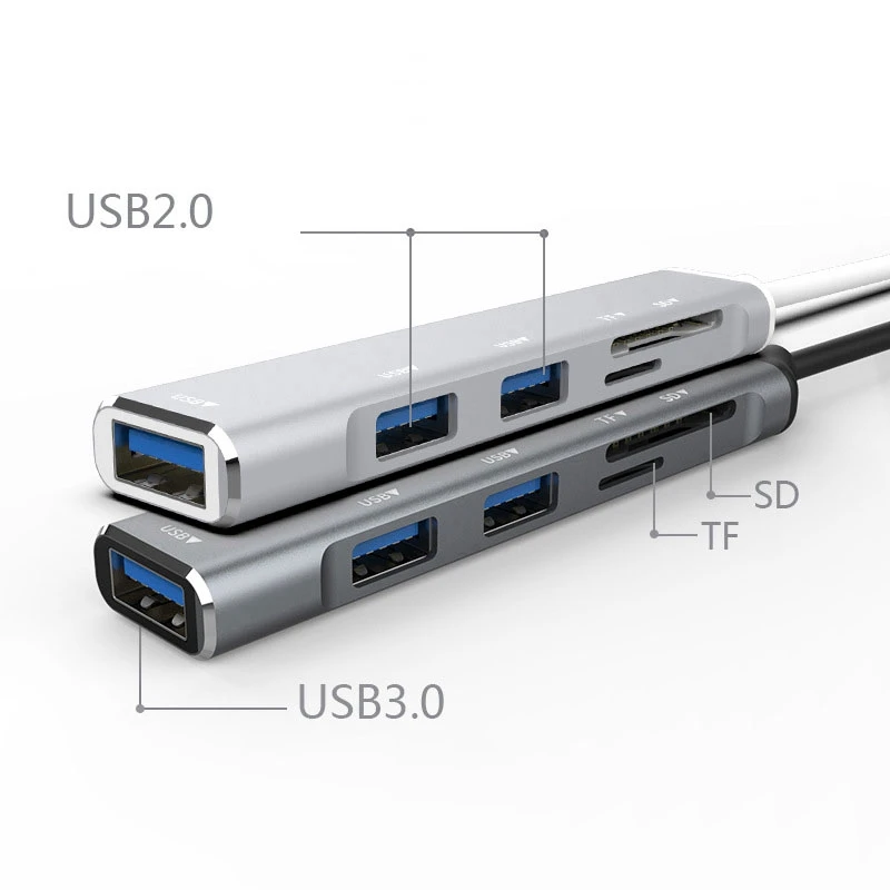USB HUB 3.0 USB-A Hub Splitter 5 Port USB3.0 مع قارئ بطاقات TF/SD نقل البيانات عالي السرعة للكمبيوتر المحمول سهل الاستخدام أ
