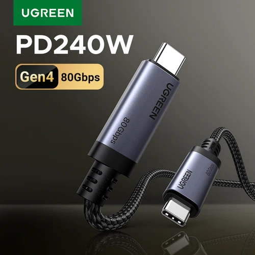 Imagen 1 del producto UGREEN USB-C a USB-C Cable de datos de carga rápida máxima de 240 W - USB4 GEN4 80 Gbps de aluminio trenzado para computadora portátil y uso en oficina