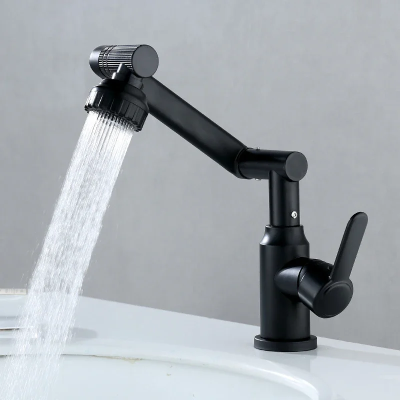 

304 Stainless Steel Foldable Basin Tap Mixer Bathroom Faucets Kitchen Sink Washbasins Black Cold Hot Water 360 Degree Swivel