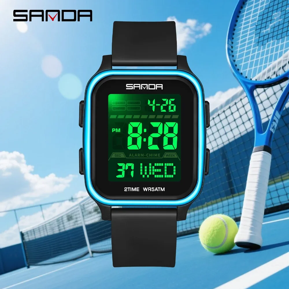 ساعة SANDA الجديدة 2211 للرجال عصرية مضيئة ومقاومة للماء ومتعددة الوظائف رياضية بقرص كبير إلكتروني