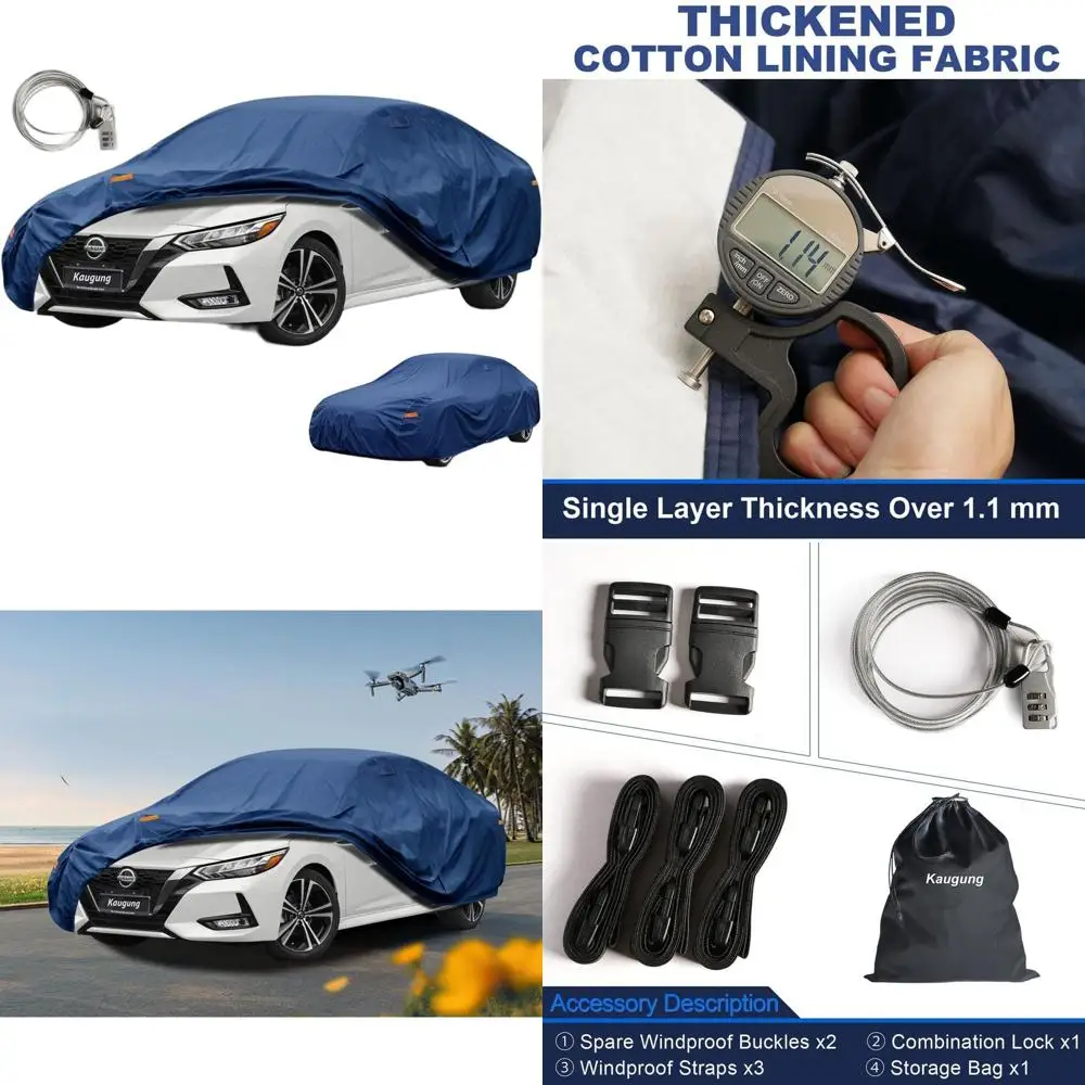 

Universal Heavy-Duty Car Cover for 1992-2024 Models, Waterproof All-Weather Protection Against Sun, Rain, Dust, with Theft-Deter